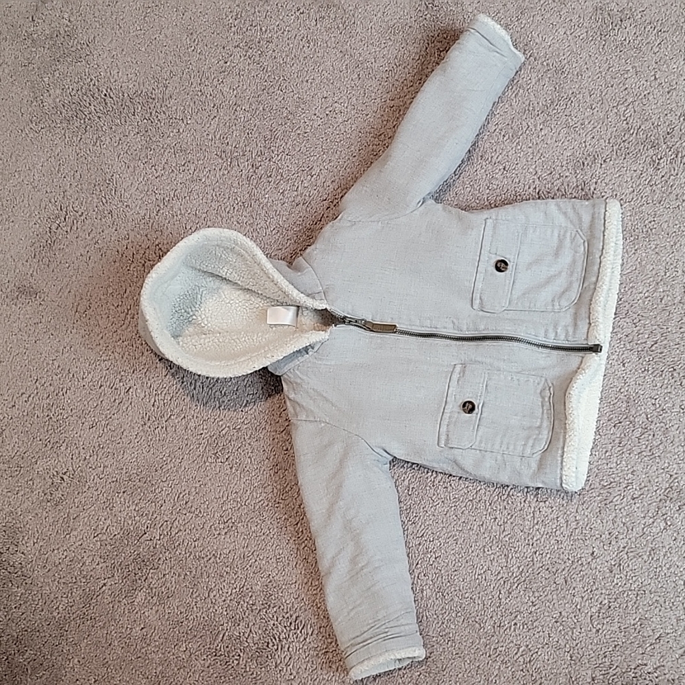 Carter's Baby Boys Zip-Up Hooded Sherpa Jacket- Heather Grey